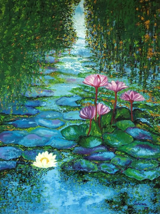 "lotus" başlıklı Resim Sehran Dilmaç tarafından, Orijinal sanat, Petrol Ahşap Sedye çerçevesi üzerine monte edilmiş