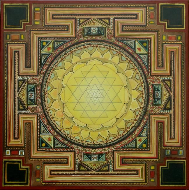 Malerei mit dem Titel "Sri Yantra" von Karl Seitinger, Original-Kunstwerk, Öl