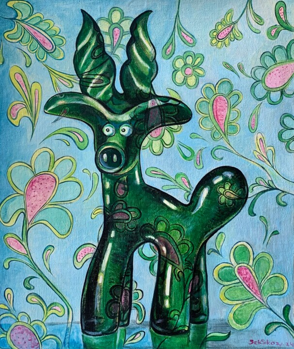 Painting titled "Goat" by Seksikoza Loveenergy Style Contemporary, Original Artwork, Oil