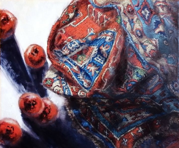 Peinture intitulée "carpet with pomegra…" par Dilbar Suleymanova, Œuvre d'art originale, Huile
