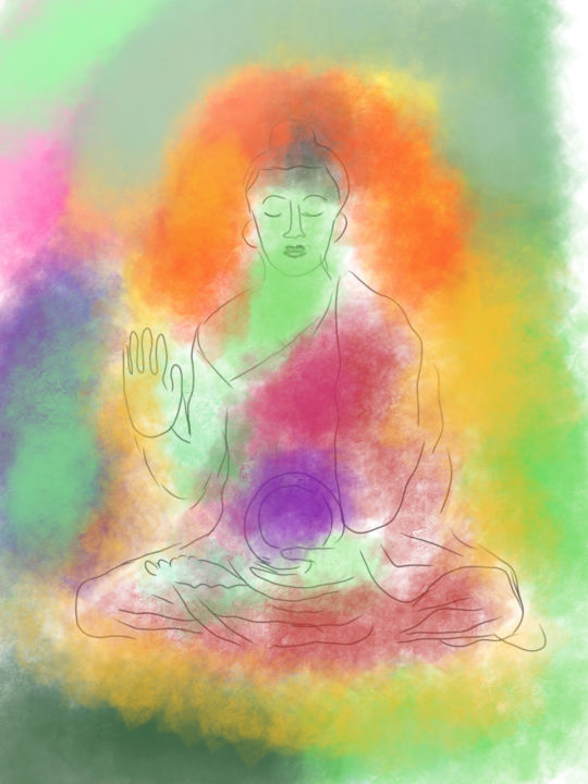 Цифровое искусство под названием "Изумрудный Будда" - Qiwi, Подлинное произведение искусства, Цифровая живопись