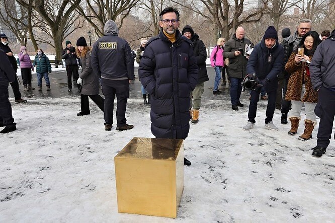 An $11.7 million gold cube sits in the middle of Central Park