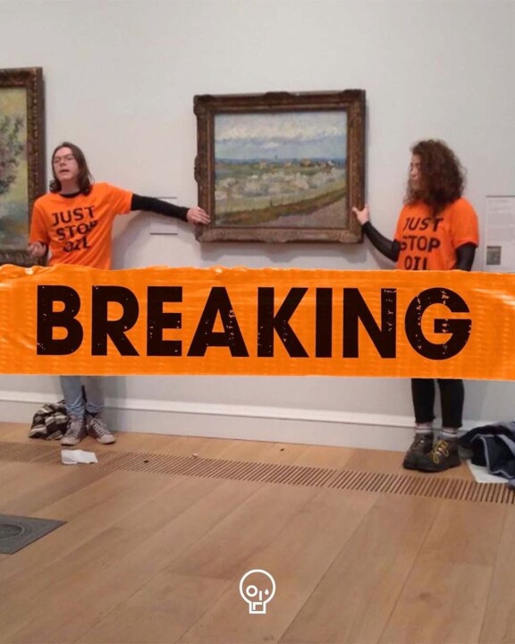 Activistas climáticos del Reino Unido ponen sus manos en una pintura de Vincent van Gogh en un museo de Londres