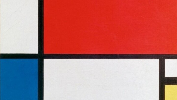 Composition avec du rouge, du bleu et du jaune de Piet Mondrian