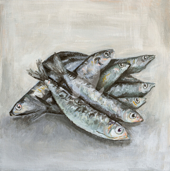 Painting titled "Les sardines" by Sélène Cannet, Original Artwork, Acrylic