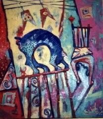 Pintura intitulada "CAT IN THE ROOM" por Said Elkattan, Obras de arte originais