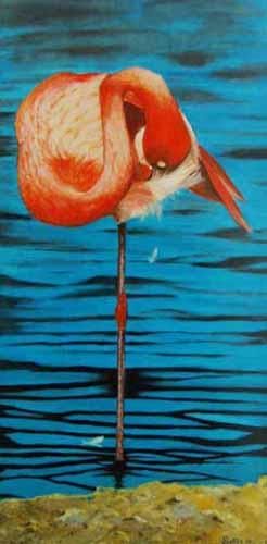 Painting titled "FLAMAND ROSE SUR LE…" by Jean-Claude Selles Brotons, Original Artwork, Oil