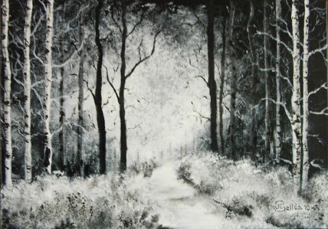 Peinture intitulée "La forêt de bouleau…" par Jean-Claude Selles Brotons, Œuvre d'art originale, Huile