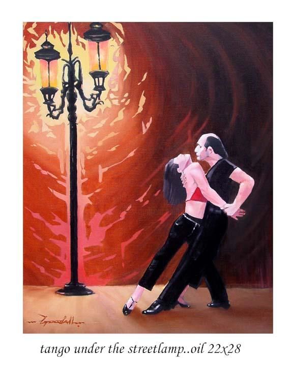 Painting titled "tango under a stree…" by Lee Goodall, Original Artwork