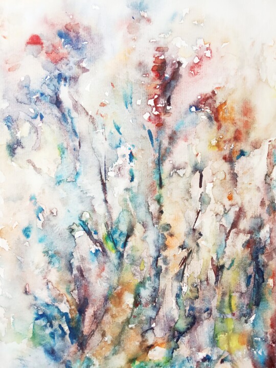 Schilderij getiteld "Field Flowers Morni…" door Selena Sashina, Origineel Kunstwerk, Aquarel