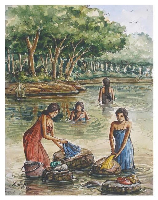 Pintura intitulada "South Indian villag…" por Selva, Obras de arte originais