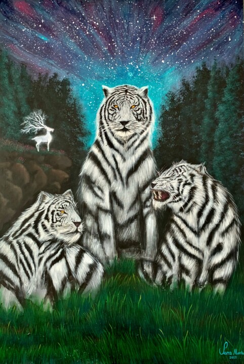 Schilderij getiteld "Tigers" door Sema Mente, Origineel Kunstwerk, Acryl