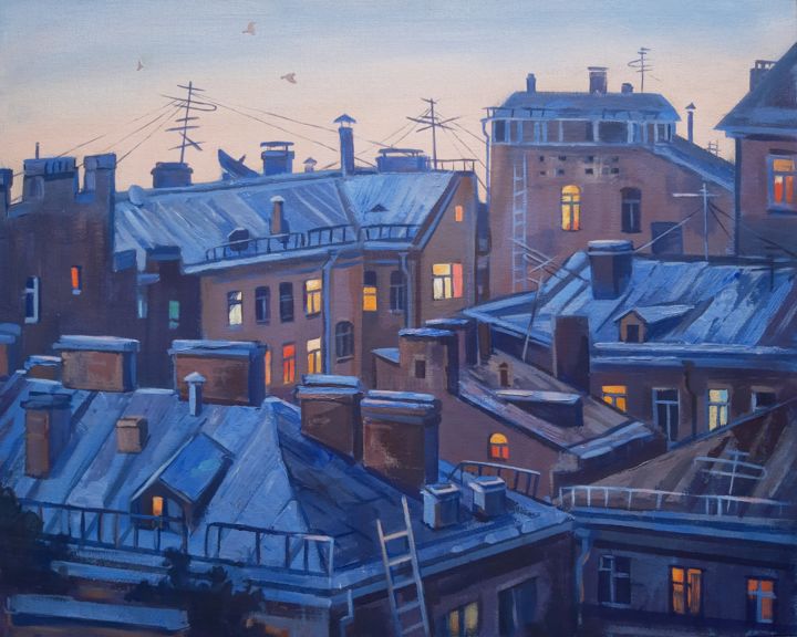 Pintura intitulada "Светлая ночь" por Semion Nesterkov, Obras de arte originais, Óleo