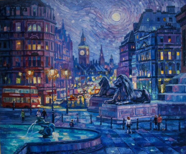 Картина под названием ""Огни Лондона"" - Семён Нестерков, Подлинное произведение искусства, Масло