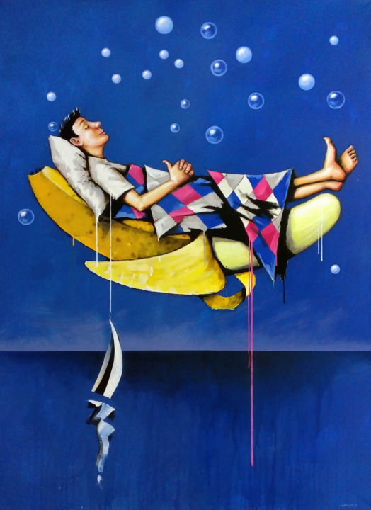 Peinture intitulée "Banana Sleep" par Evgen Semenyuk, Œuvre d'art originale, Huile
