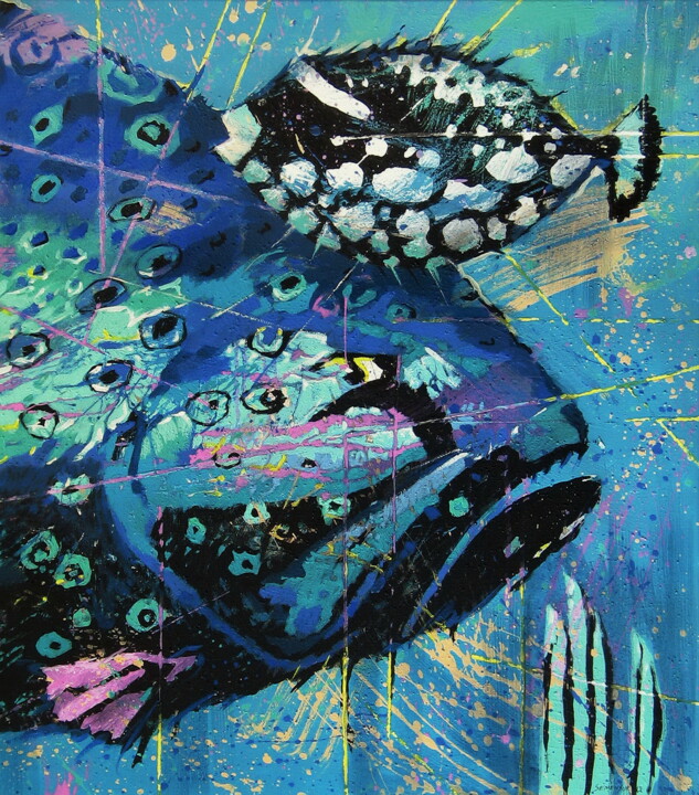 Pittura intitolato "Exotic Fish 4" da Evgen Semenyuk, Opera d'arte originale, Olio