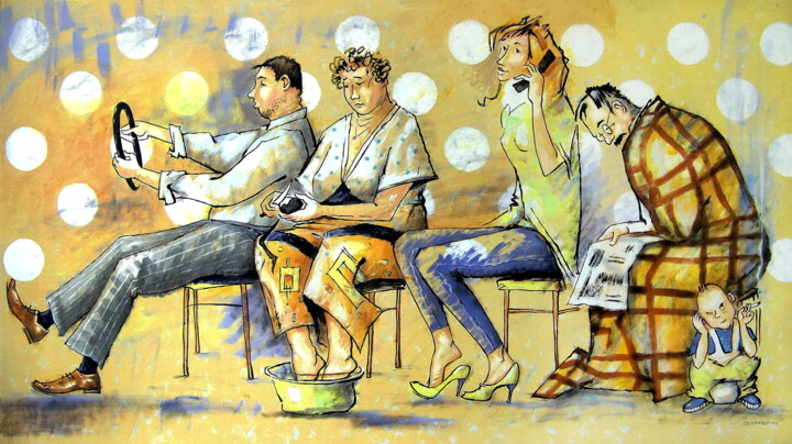 Malerei mit dem Titel "Family Top Gear" von Evgen Semenyuk, Original-Kunstwerk, Öl