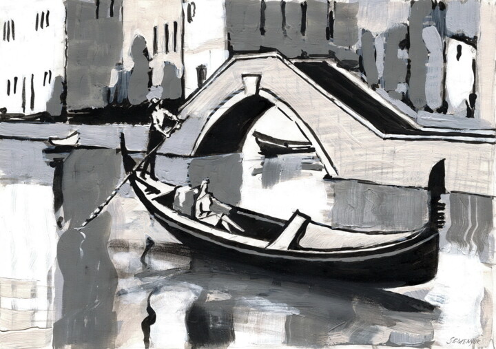 Drawing titled "Monochrome Venice" by Evgen Semenyuk, Original Artwork, Acrylic