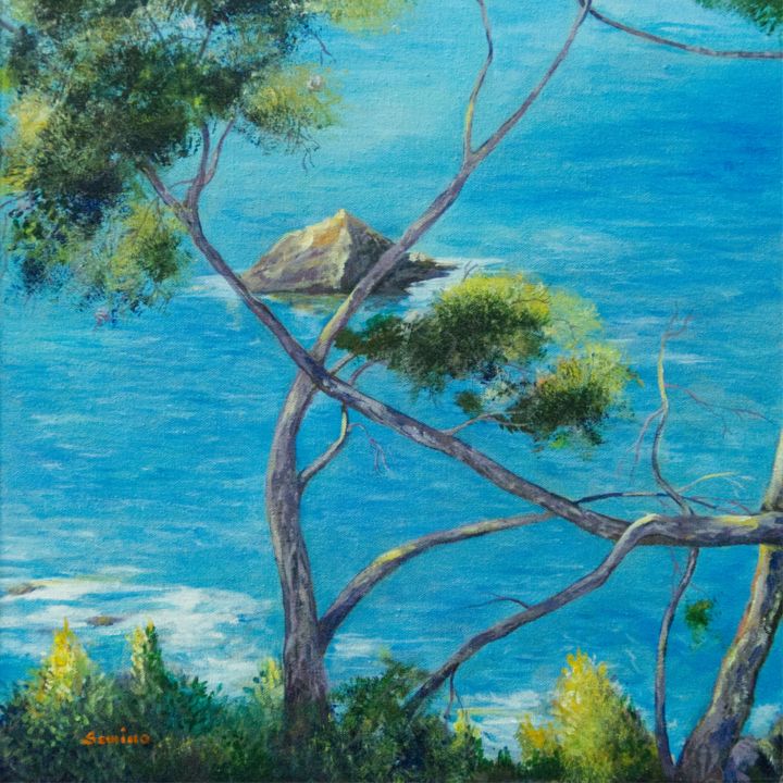 Pittura intitolato "Paesaggio Ligure" da Claudio Semino, Opera d'arte originale, Olio