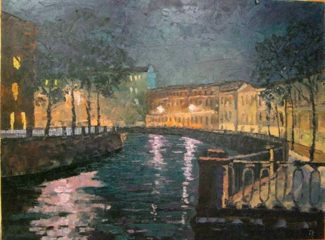 Картина под названием "Ночь. Канал Грибоед…" - Орест, Подлинное произведение искусства, Масло