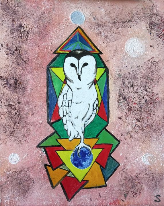 Peinture intitulée "Masonic owl" par Jane White, Œuvre d'art originale, Huile