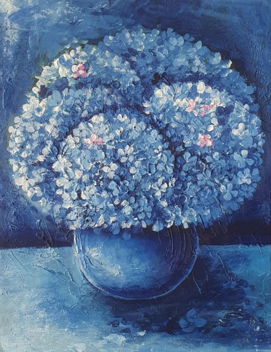 Painting titled "Hydrangea" by Nadezhda Opekunova (Lillas Art), Original Artwork, Acrylic