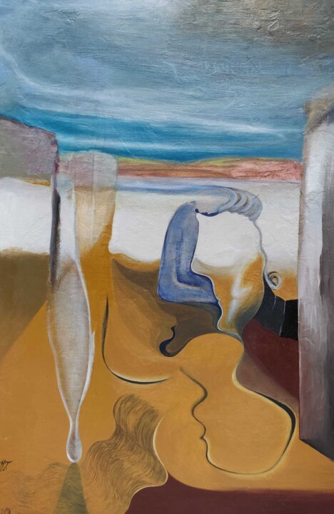 Pintura titulada "Life in the desert,…" por Sentio O.M.T., Obra de arte original, Oleo Montado en Panel de madera