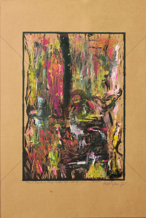 ""Ahşap Kapı Renk Ah…" başlıklı Baskıresim Veysel Şen tarafından, Orijinal sanat, Linocut