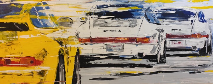 Pintura intitulada "3 Porsche weiß und…" por Sepp Wörle, Obras de arte originais, Acrílico