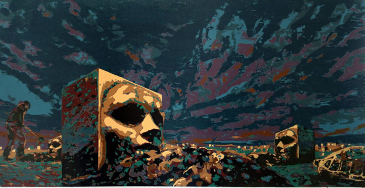 "Maskeler Mezarlığın…" başlıklı Baskıresim Serdar Kul tarafından, Orijinal sanat, Serigrafi