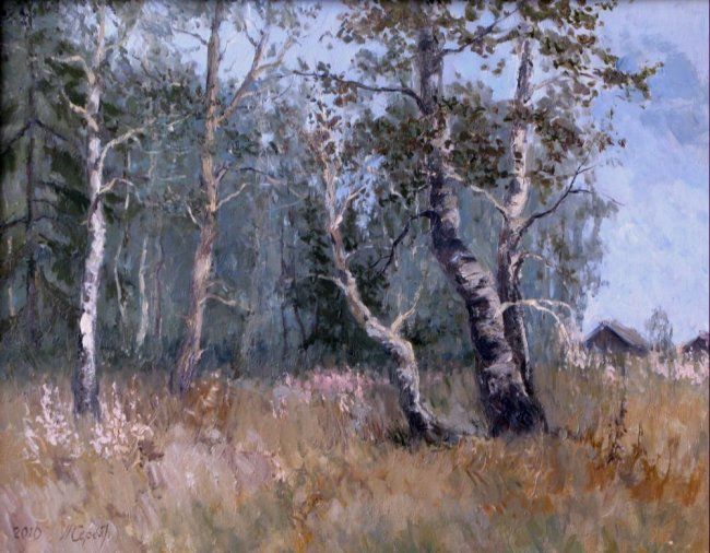 Painting titled "Березняк" by Larisa Serebrennikova, Original Artwork, Oil