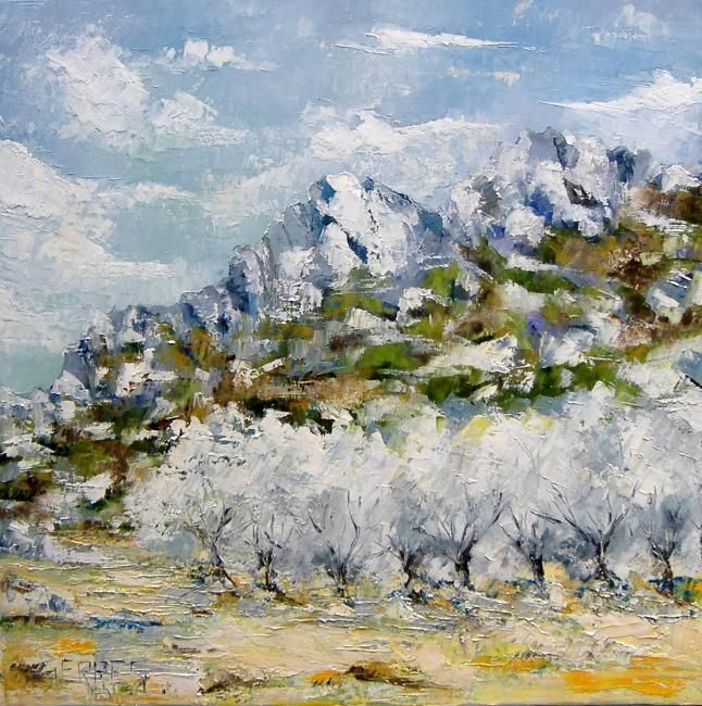 Painting titled "Amandiers en fleurs" by Frédéric Serres, Original Art,