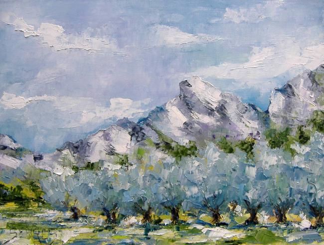 Painting titled "oliveraie dans les…" by Frédéric Serres, Original Art,