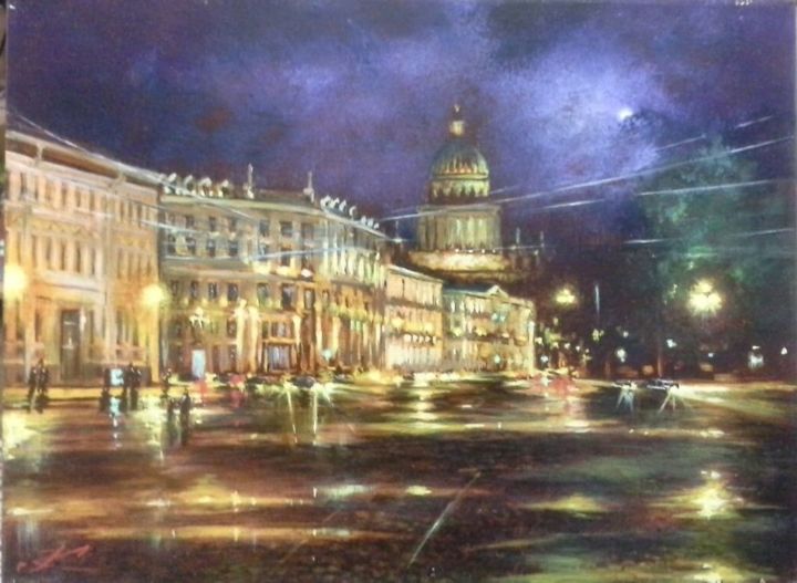 Painting titled "Огни любимого города" by Sergei Kosorygin, Original Artwork, Oil