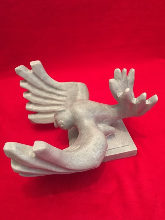 Sculpture titled "Oiseau Gris en para…" by Serge Alix, Original Artwork, Stone