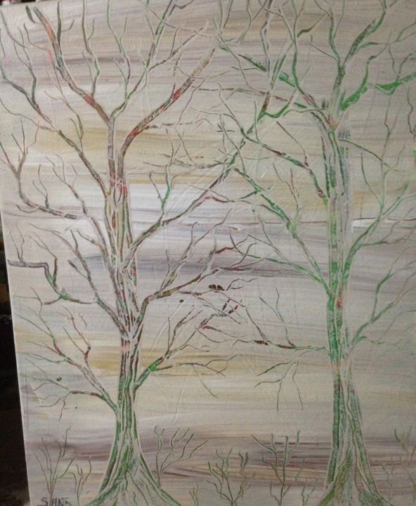 Peinture intitulée "arbres en hivernage" par Serge Arnaud, Œuvre d'art originale, Acrylique