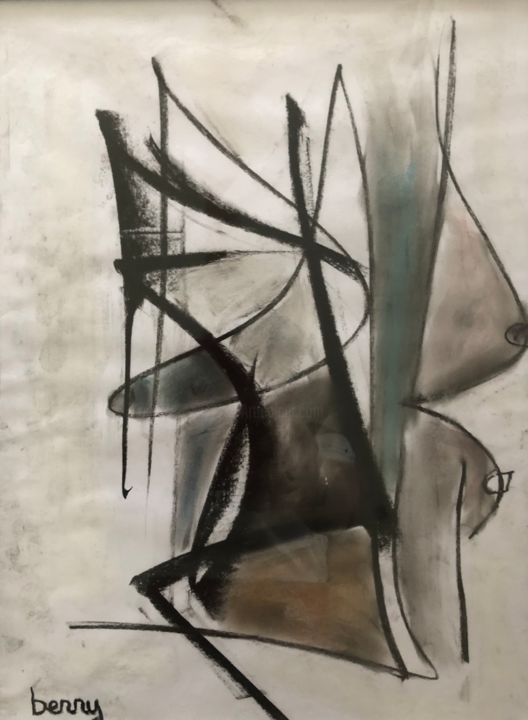 Malerei mit dem Titel "Femme abstraite" von Serge Berry, Original-Kunstwerk, Pastell