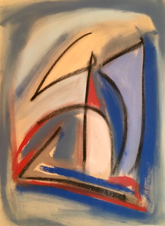 Painting titled "Bateau sur la lune" by Serge Berry, Original Artwork, Pastel