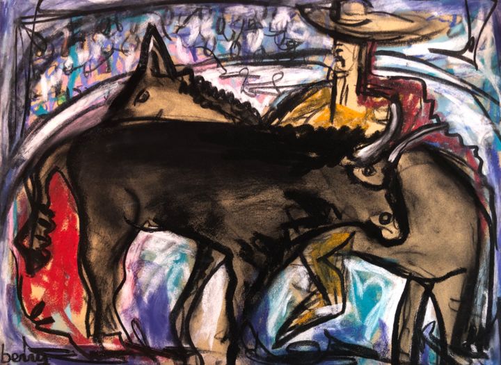 Pintura intitulada "La corrida" por Serge Berry, Obras de arte originais, Pastel
