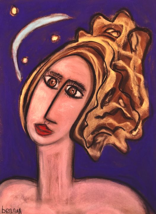 Peinture intitulée "Portrait d'Ines aux…" par Serge Berry, Œuvre d'art originale, Pastel