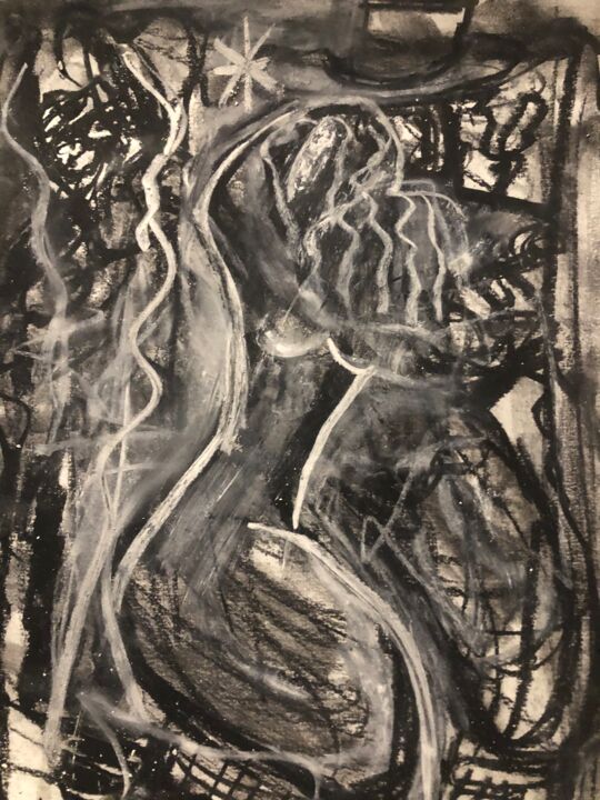 Peinture intitulée "Monalisa a la coiff…" par Serge Berry, Œuvre d'art originale, Fusain