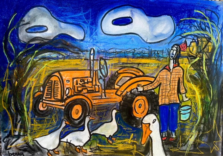 Peinture intitulée "Orange comme les oi…" par Serge Berry, Œuvre d'art originale, Pastel