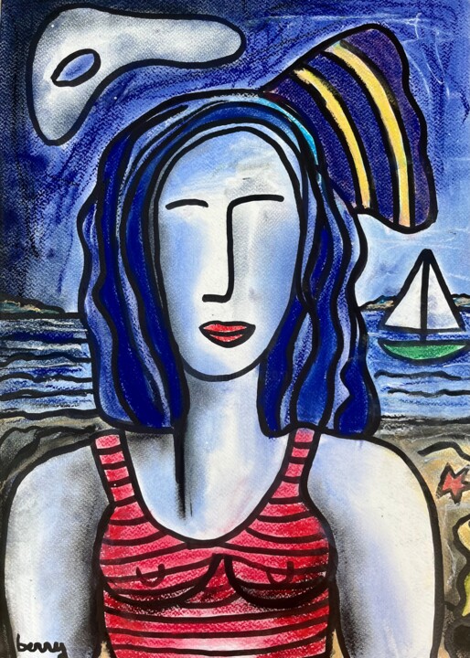 Peinture intitulée "La baigneuse dans l…" par Serge Berry, Œuvre d'art originale, Pastel