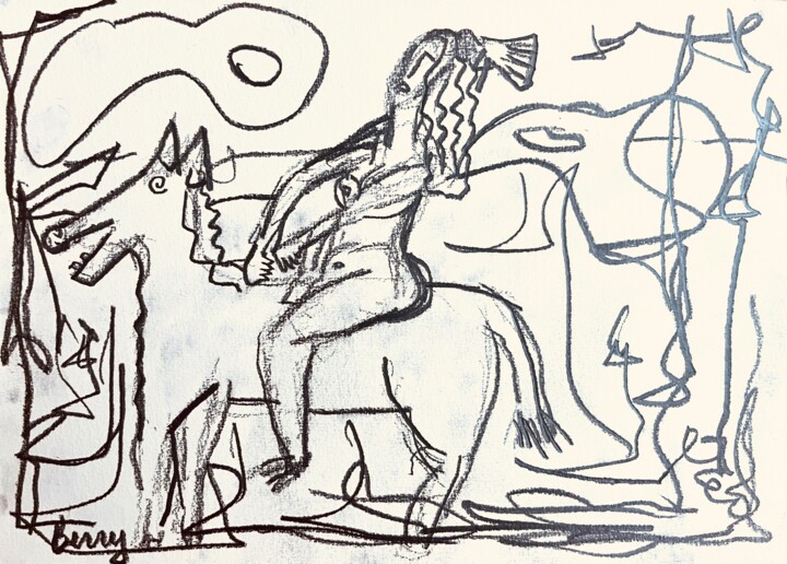 Peinture intitulée "Femme a son dada Ra…" par Serge Berry, Œuvre d'art originale, Crayon