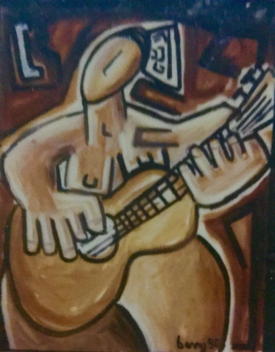 Painting titled "Femme a la guitare" by Serge Berry, Original Artwork, Oil