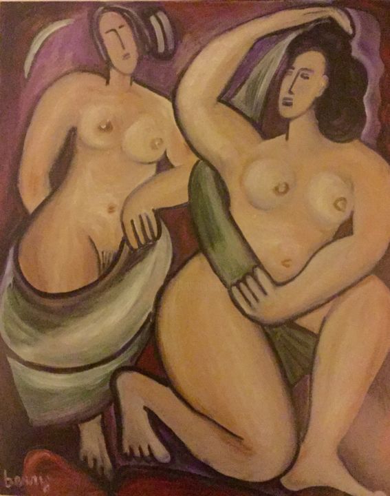 Painting titled "Femmes au bain" by Serge Berry, Original Artwork, Oil