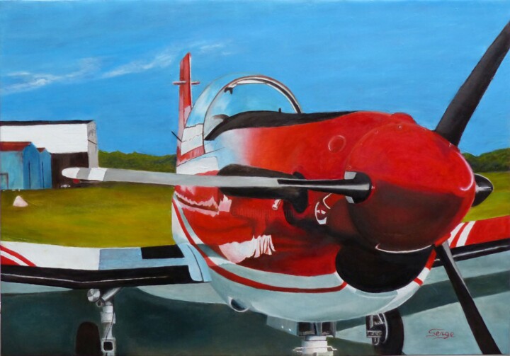 Pintura titulada "L'avion rouge (Pila…" por Serge Boisse, Obra de arte original, Oleo