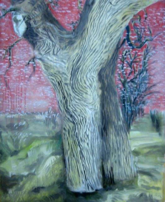 Schilderij getiteld "L'arbre" door Serge De Backer, Origineel Kunstwerk, Olie