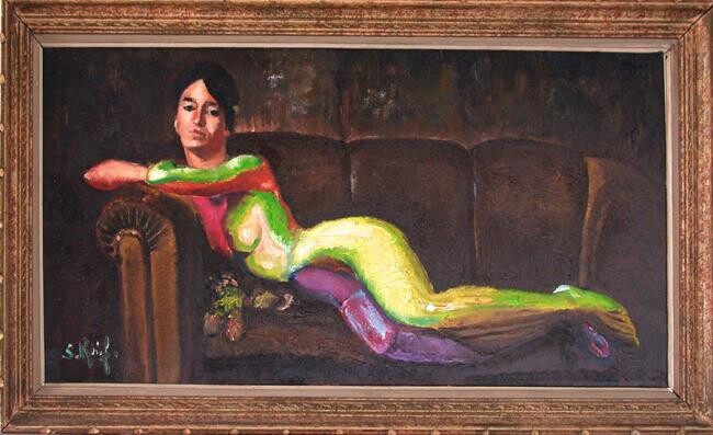 Peinture intitulée "fille aux couleurs…" par Serge Krief, Œuvre d'art originale