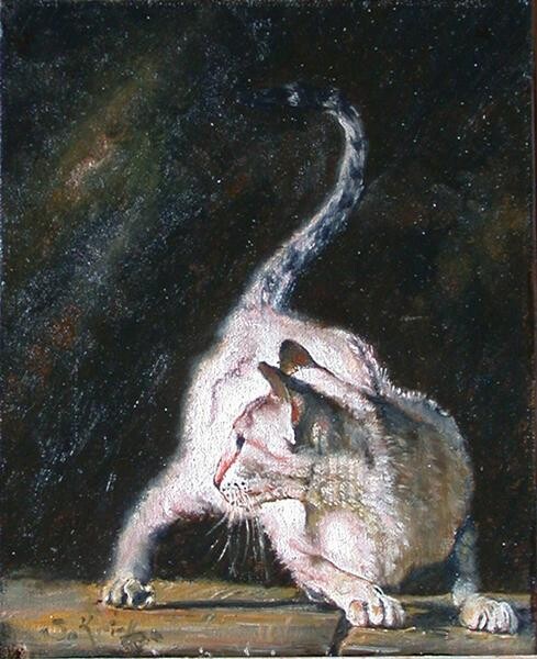Pintura intitulada "chat à l'affût" por Serge Krief, Obras de arte originais, Óleo